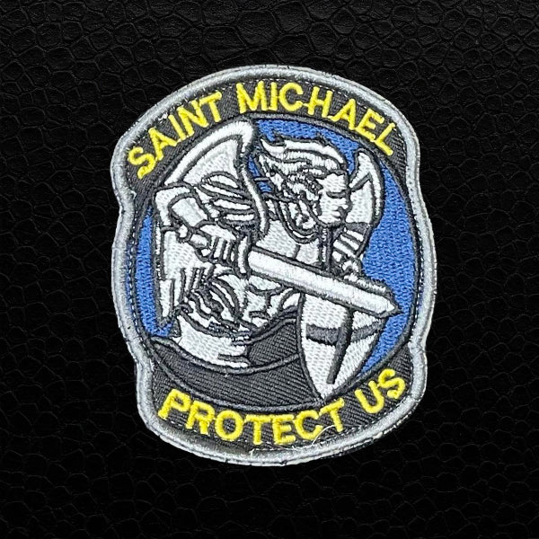 Saint Michael Protect Us Patch Blau