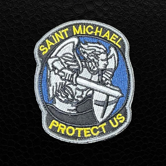 Saint Michael Protect Us Patch Blau